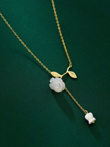925 Sterling Silver Shell Flower Minimalist Tassel Necklace