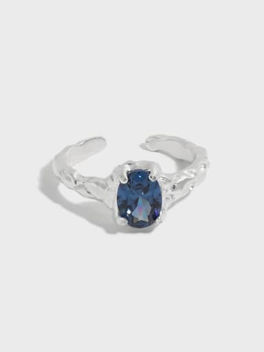925 Sterling Silver Glass Stone Irregular Vintage Band Ring