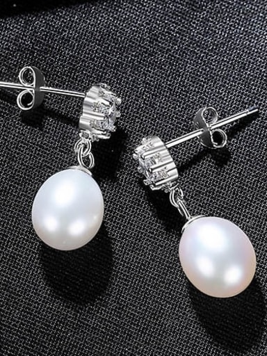 White 4i12 925 Sterling Silver Freshwater Pearl Flower Vintage Drop Earring