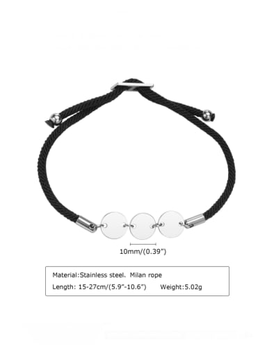 3 round cards Stainless steel Artificial Leather Geometric Minimalist Adjustable Bracelet