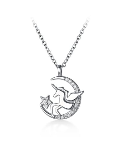925 Sterling Silver Rhinestone Horse Minimalist Necklace