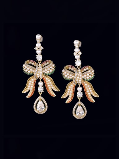 Brass Cubic Zirconia Butterfly Luxury Drop Earring