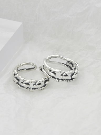 Vintage Sterling Silver With Platinum Plated Simplistic Hollow Geometric Free Size Rings