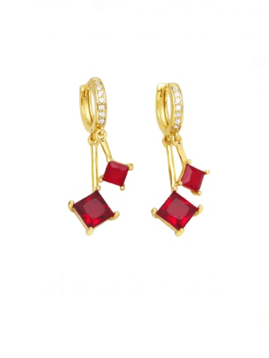 red Brass Cubic Zirconia Geometric Vintage Huggie Earring