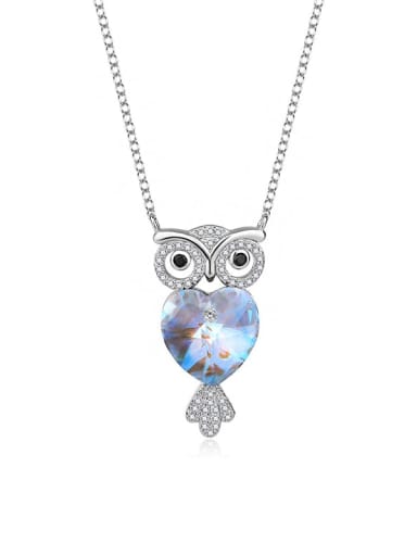 JYXZ 049 (gradient white) 925 Sterling Silver Austrian Crystal Owl Classic Necklace