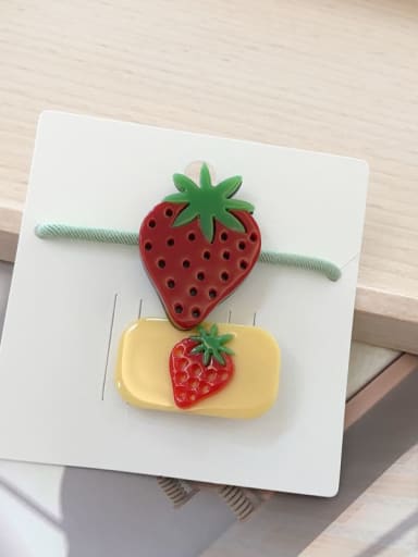 3 small strawberries Alloy Acrylic Cute Children cartoon animal fruit Hairpin Rubber band Set