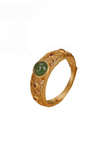 Gold plated (open size) 925 Sterling Silver Jade Irregular Vintage Band Ring