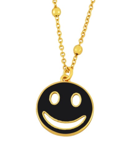 black Brass Enamel Smiley Hip Hop Necklace