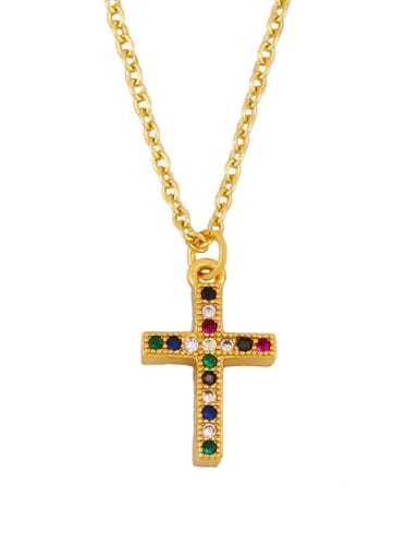 colour Brass Cubic Zirconia Cross Vintage Necklace
