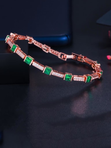 green Brass Cubic Zirconia Geometric Dainty Bracelet