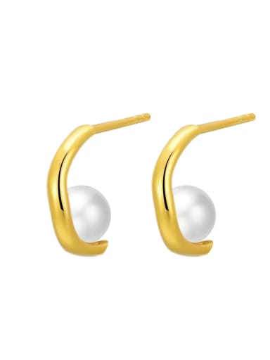 Gold C-shaped studs 925 Sterling Silver Imitation Pearl Geometric Minimalist Stud Earring