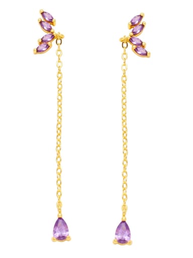 purple Brass Cubic Zirconia Tassel Vintage Threader Earring