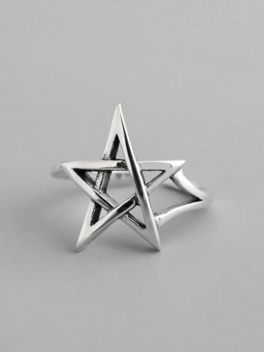 925 Sterling Silver minimalist hollow Pentagram Free Size Ring