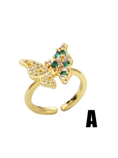 A Brass Cubic Zirconia Geometric Vintage Butterfly Band Ring