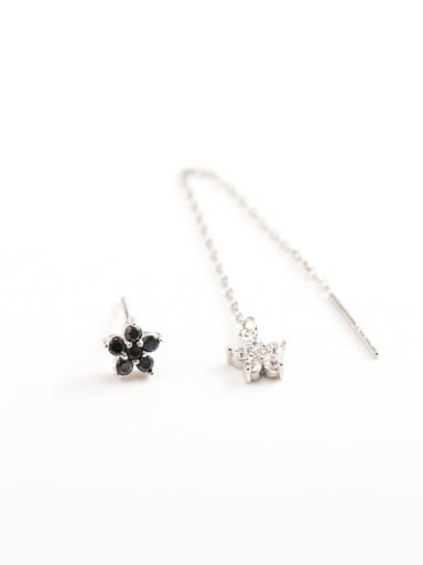 925 Sterling Silver Cubic Zirconia Flower Vintage Asymmetric diamond length Threader Earring