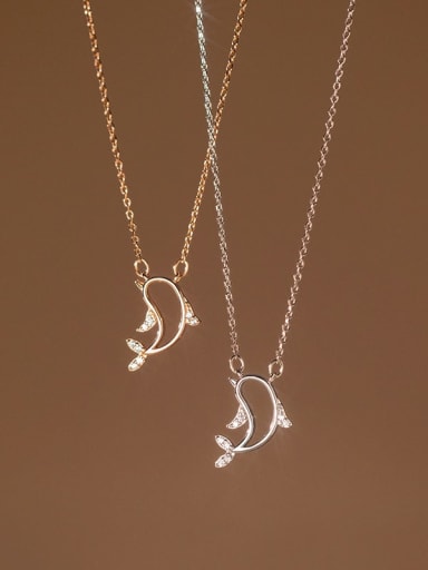 925 Sterling Silver Cubic Zirconia Dolphin Minimalist Necklace