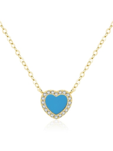 golden 925 Sterling Silver Cubic Zirconia Enamel Minimalist Heart  Pendant Necklace