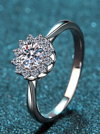 Sterling Silver Moissanite Sun Flower Dainty Solitaire Engagement Rings