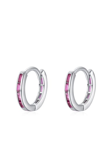 Pink stone 925 Sterling Silver Cubic Zirconia Geometric Dainty Huggie Earring