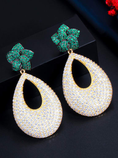 Brass Cubic Zirconia Flower Luxury Drop Earring