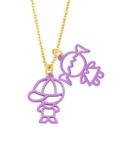 purple Brass Enamel Cute Angel  Pendant Necklace