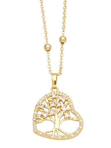 love Brass Cubic Zirconia Tree Vintage Heart Pendant Necklace