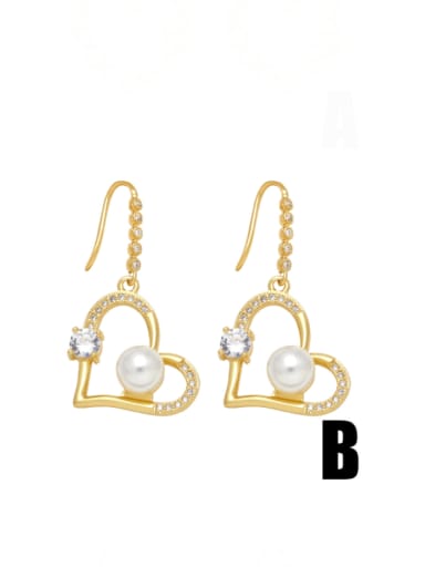 B Brass Cubic Zirconia Heart Minimalist Hook Earring