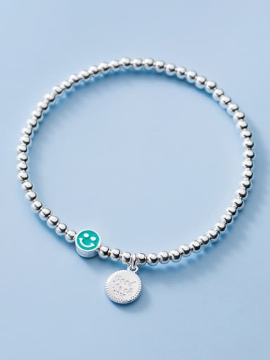 925 Sterling Silver Enamel Smiley Minimalist Beaded Bracelet