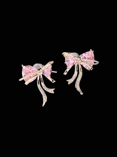 Pink Brass Cubic Zirconia Butterfly Trend Cluster Earring