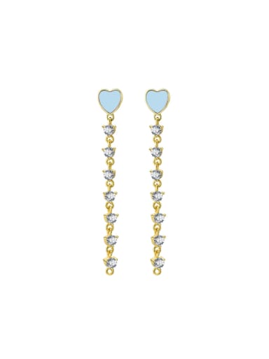 blue 925 Sterling Silver Cubic Zirconia Heart Tassel Minimalist Threader Earring