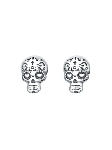 custom 925 Sterling Silver Skull Cute Stud Earring