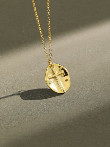 925 Sterling Silver Cross Minimalist oval pendant Necklace