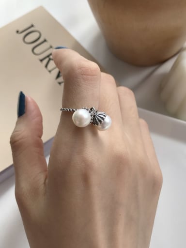 925 Sterling Silver Freshwater Pearl Vintage Bead Ring