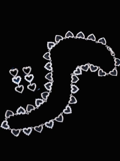 Brass Cubic Zirconia Trend Heart Earring and Necklace Set