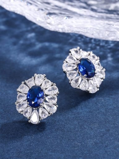 Blue Treasure Earrings Brass Cubic Zirconia Luxury Geometric Earring Bracelet and Necklace Set