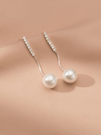 silver 925 Sterling Silver Imitation Pearl Tassel Minimalist Drop Earring