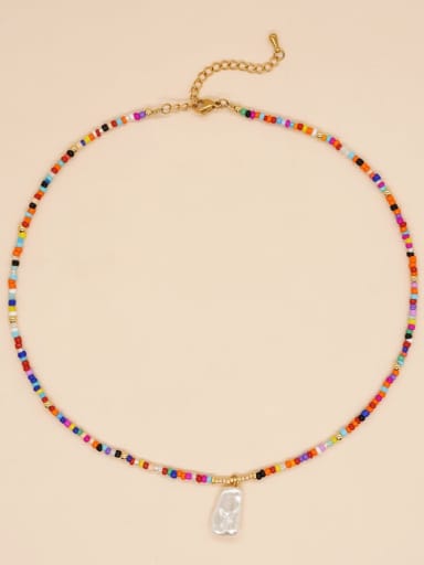 GZ N220051B Zinc Alloy Glass beads Multi Color Bohemia Beaded Necklace