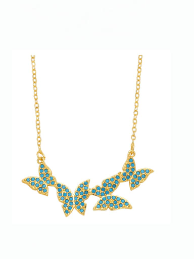 Blue pine Brass Cubic Zirconia Butterfly Hip Hop Necklace