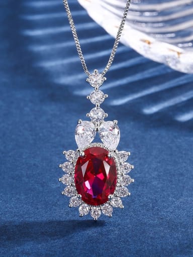 Red Treasure Pendant Brass Cubic Zirconia Luxury Geometric  Earring and Necklace Set