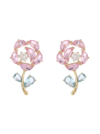 Brass Cubic Zirconia Flower Luxury Earring