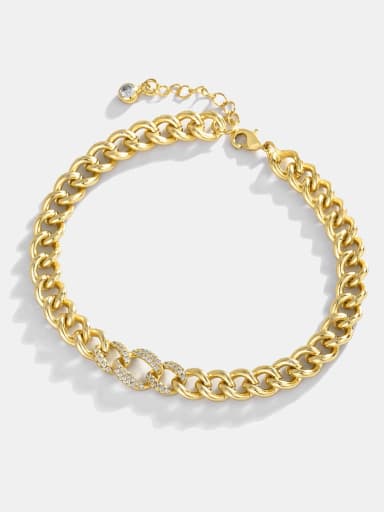 Brass Rhinestone Geometric Hip Hop Link Bracelet