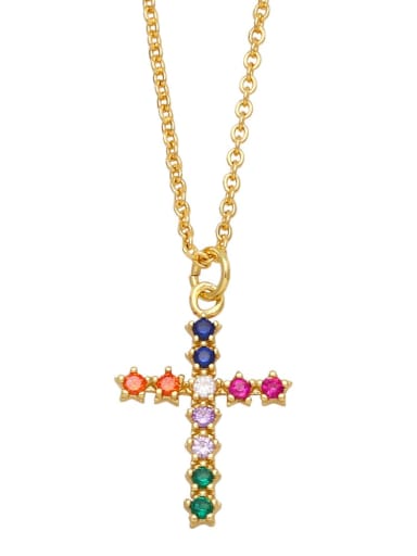 Colorful zirconium Brass Cubic Zirconia Cross Hip Hop Regligious Necklace