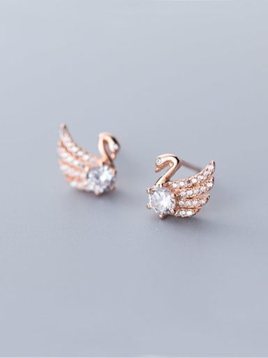 925 Sterling Silver Cubic Zirconia Swan Cute Stud Earring