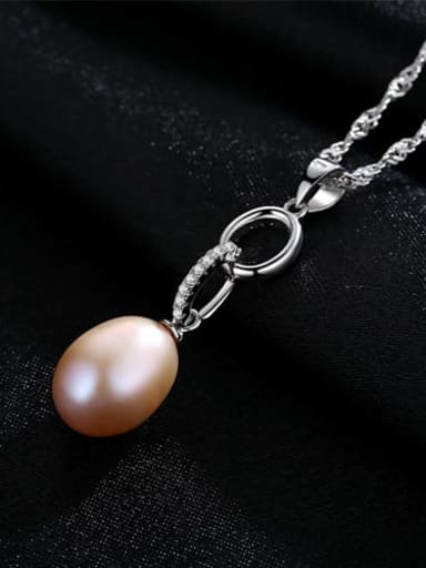 Pink 6A07 925 Sterling Silver  Double Ring Set With AAA Zircon  Freshwater Pearl  Pendant Necklace