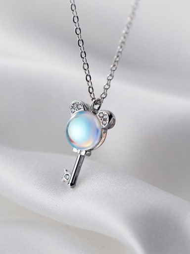 925 Sterling Silver Opal  Trend Key Pendant Necklace