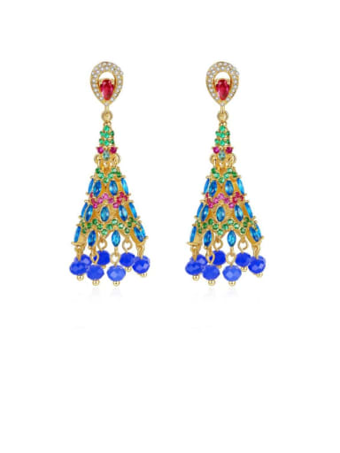 Copper Cubic Zirconia Multi Color Bell Ethnic Earring