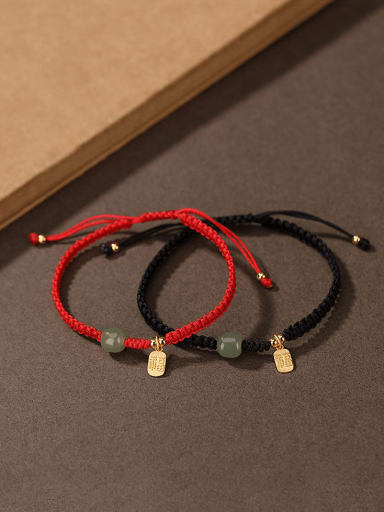 925 Sterling Silver Jade Geometric Vintage Handmade Weave Bracelet