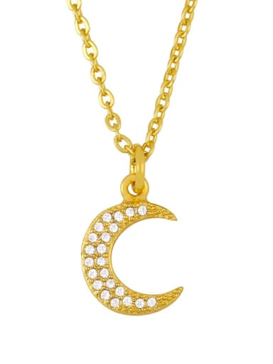 Brass Cubic Zirconia Moon Vintage Necklace
