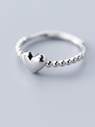 925 Sterling Silver Bead Smooth Heart Minimalist Band Ring