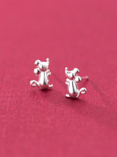 925 Sterling Silver With Platinum Plated Minimalist Mouse Stud Earrings